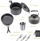 Cookware - 9-piece - for camping, outdoor, hiking, picnic, BBQ, foldable camping pans - safe and BPA - Suitable for 2-3 people camping pan set