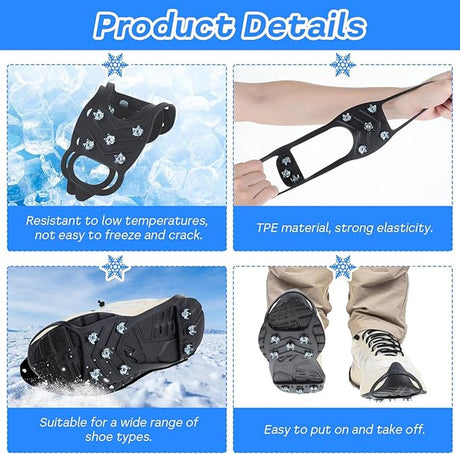 1 pair - Anti-slip spikes for under shoes - Size 41-46 - anti-slip gripper spikes claw - Snow shoes - black - Silicone