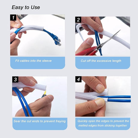 Cable Sleeve - 2m - Diameter 19MM - Cable Management - Braided Cable Sheathing - Cable Protector - Stretchable - Cuttable - PET - White - For TV / Computer / Home Theater / Engine Compartment