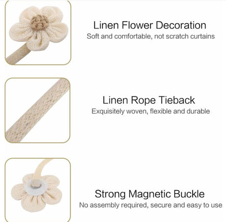 Curtain Holder - 2 Pieces - Curtain Tie Back - Curtain Tie Rope - Magnetic Curtain Cord - Beige - 40 cm