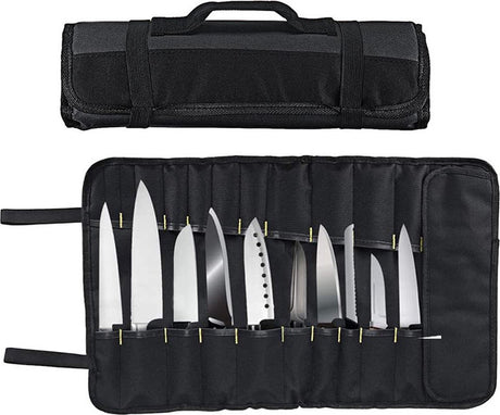 Knife Set Storage Bag - Professional Chef's Cutlery Bag - Chef's Knife Bag For up to 22 Knives - Black - Kitchen Set - Chef's Knife Roll - Chef's Knife Roll Bag - Travel Tool Roll Pouch Storage - 35.5*58 cm - Knives not included