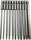 11 pieces - Screwdriver bits - Screwdriver bit set - Long Torx screwdriver set - Hollow Torx bit set - S2 steel - with security head - hexagon shaft - 100mm - T6 T7 T8 T9 T10 T15 T20 T25 T27 T30 T40
