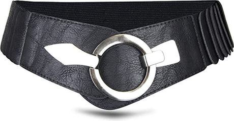 Wide Women's Belt - Women's Belt - Waistband - Belt - Elastic Cinch Belt - Black - Leather - Double Ring Buckle - Dress Accessory - Fashion Crochet Belt - Length: 80-95 cm, Width: 6 cm - for dresses coats