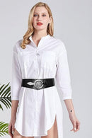Wide Women's Belt - Women's Belt - Waistband - Belt - Elastic Cinch Belt - Black - Leather - Double Ring Buckle - Dress Accessory - Fashion Crochet Belt - Length: 80-95 cm, Width: 6 cm - for dresses coats