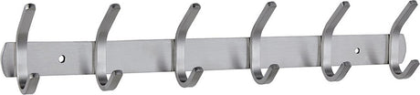Wardrobe hooks - 6 hooks Stainless steel - Hook strip - Clothes hooks - For wall, wardrobe rail, wall wardrobe for bedroom, bathroom, kitchen - Silver - Coat hooks - 40.5 cm