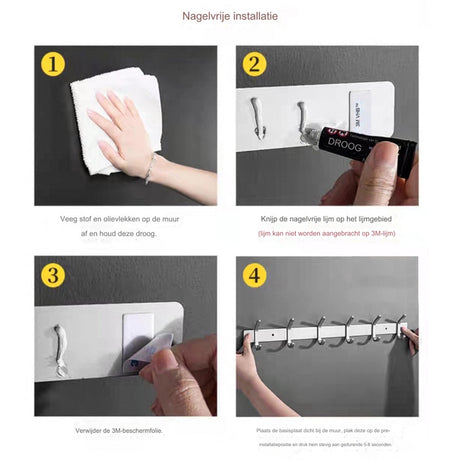 Wardrobe hooks - 6 hooks Stainless steel - Hook strip - Clothes hooks - For wall, wardrobe rail, wall wardrobe for bedroom, bathroom, kitchen - Silver - Coat hooks - 40.5 cm