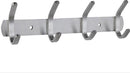 Wardrobe hooks - 4 hooks Stainless steel - Hook strip - Clothes hooks - For wall, wardrobe rail, wall wardrobe for bedroom, bathroom, kitchen - Silver - Coat hooks