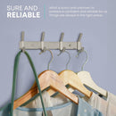 Wardrobe hooks - 4 hooks Stainless steel - Hook strip - Clothes hooks - For wall, wardrobe rail, wall wardrobe for bedroom, bathroom, kitchen - Silver - Coat hooks