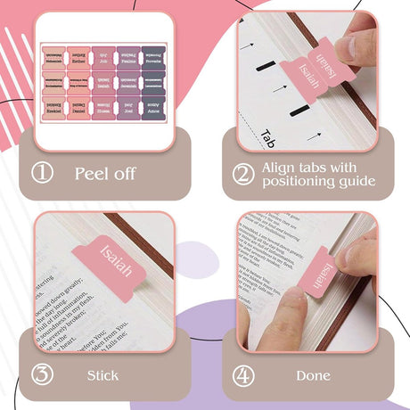 Bible Tab Stickers Self-Adhesive - Tabs Paper - Accessories - Bible Study - English Version - Easy to Read and Use Bible Journaling - Pink-Gray - 75 Laminated Bible Tabs