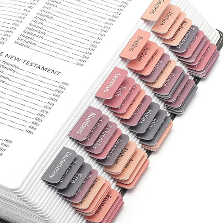 Bible Tab Stickers Self-Adhesive - Tabs Paper - Accessories - Bible Study - English Version - Easy to Read and Use Bible Journaling - Pink-Gray - 75 Laminated Bible Tabs
