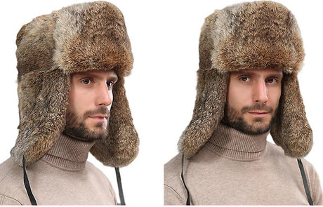 Fur Hat - Unisex - Men's Winter Hat - Women's Fur Hat - Winter Trendy Electric Bicycle Earmuff - Keep Warm - XXL (58-60cm) - Khaki