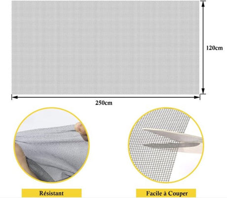 piece - Window screen 120 x 250 cm - Black - Mesh - Universal Window Screen - Custom-made screen mesh - Make your own screen - Anti-mosquito - Insect screen - Door screen