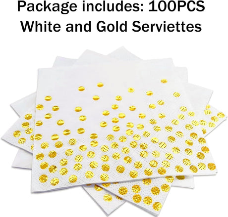 Gold Napkins, 100-Pack White and Gold Napkins, Paper Napkins