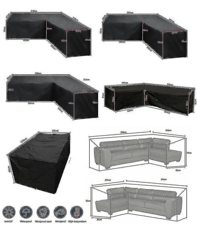L-Shape All-Weather Waterproof Corner Sofa Cover Outdoor Patio Furniture Protector 300x300x98cm 12 Sizes Dust Cover Garden Compatible with Rattan