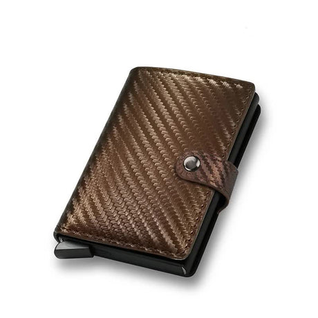 Carbon Fiber Credit Card Holder RFID Slim Wallet Compatible with Samsung Minimalist Thin Pop Up Metal Wallet Small Black Bronze