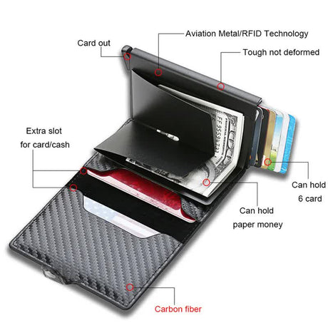 Carbon Fiber Credit Card Holder RFID Slim Wallet Compatible with Samsung Minimalist Thin Pop Up Metal Wallet Small Black Bronze