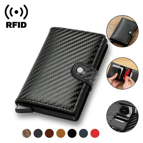 Carbon Fiber RFID Wallet for Men Metal Thin Slim Pop Up Minimalist Small Black Credit Card Holder Compatible with Most Cards