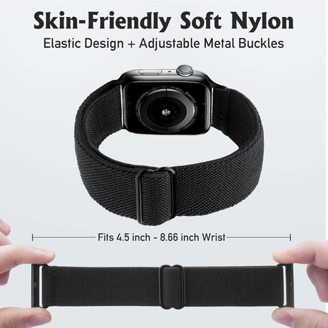 Apple Watch Stretch Band Compatible with Apple Watch 45mm 44mm 42mm Adjustable Sport Bracelet for Men and Women Black