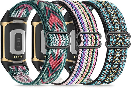 Elastic Wristbands Compatible with Fitbit Charge 5 and Fitbit Charge 6, Adjustable Breathable Bracelet for Men and Women, 3-Pack