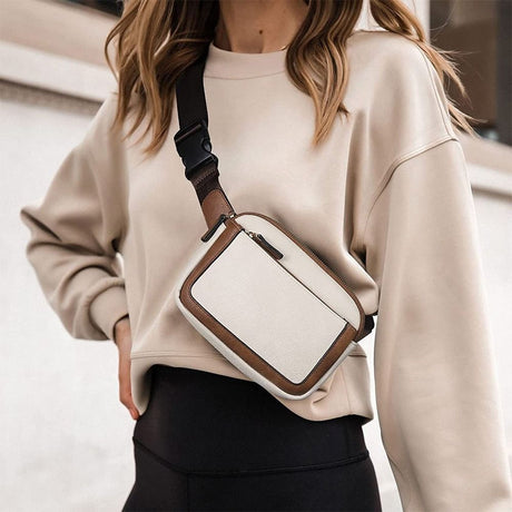 Women's Brown PU Leather Crossbody Waist Belt Bag Travel Fanny Pack