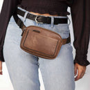 Women's Brown PU Leather Crossbody Waist Belt Bag Travel Fanny Pack