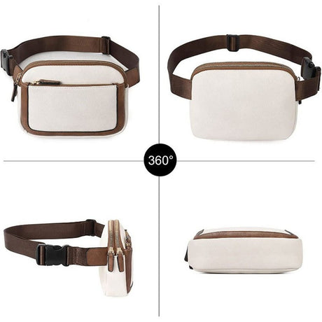 Women's Brown PU Leather Crossbody Waist Belt Bag Travel Fanny Pack