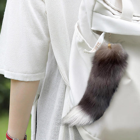 Raccoon Tail Keychain Artificial Soft Fur Pendant Backpack Bag Decorative Ornament Key Ring