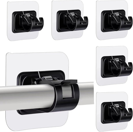 Self-Adhesive Curtain Rod Holders 6 pcs, Nail-Free Adjustable Brackets, Wall Mounts, Black