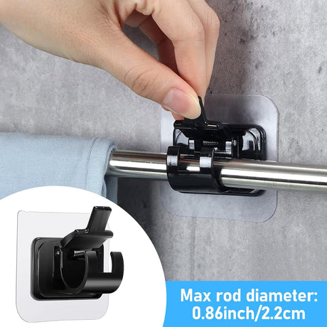 Self-Adhesive Curtain Rod Holders 6 pcs, Nail-Free Adjustable Brackets, Wall Mounts, Black