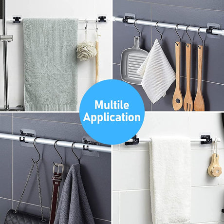 Self-Adhesive Curtain Rod Holders 6 pcs, Nail-Free Adjustable Brackets, Wall Mounts, Black