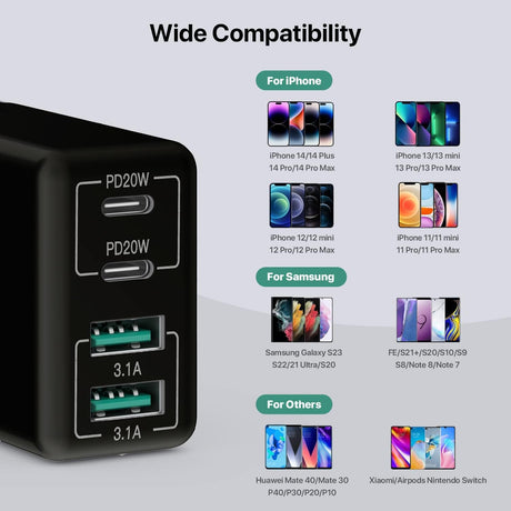 USB C Charger, 40W Fast Charger with Multiple Outlets, Compatible with Samsung and Xiaomi, USB Charging Plug Adapter