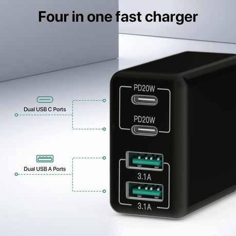 USB C Charger, 40W Fast Charger with Multiple Outlets, Compatible with Samsung and Xiaomi, USB Charging Plug Adapter