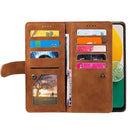 Samsung Galaxy A26 5G Phone Case, PU Leather Zipper Wallet with 9 Card Slots, Brown
