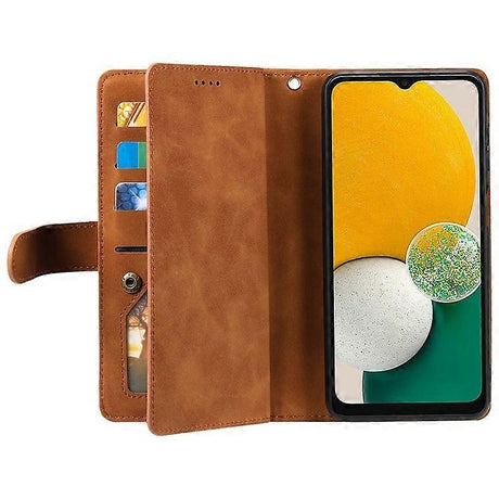 Samsung Galaxy A26 5G Phone Case, PU Leather Zipper Wallet with 9 Card Slots, Brown