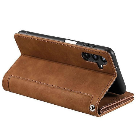 Samsung Galaxy A26 5G Phone Case, PU Leather Zipper Wallet with 9 Card Slots, Brown