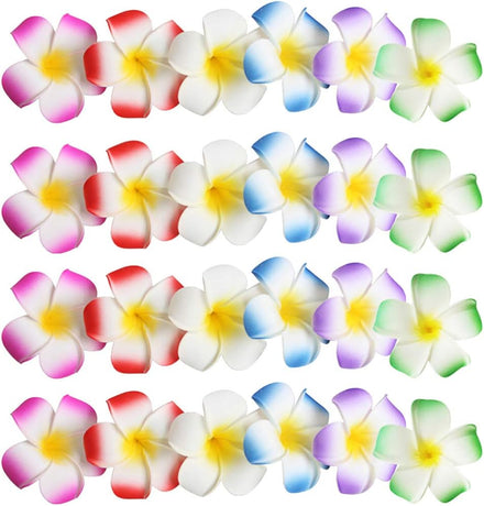 24pcs Plumeria Flower Hair Clips for Women and Girls, Hawaiian Hibiscus Barrettes, Beach Wedding Party