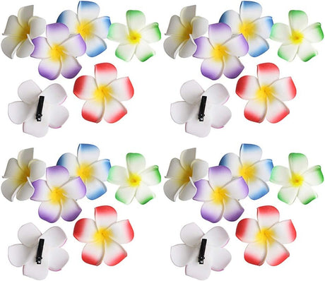 24pcs Plumeria Flower Hair Clips for Women and Girls, Hawaiian Hibiscus Barrettes, Beach Wedding Party