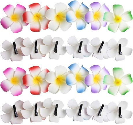 24pcs Plumeria Flower Hair Clips for Women and Girls, Hawaiian Hibiscus Barrettes, Beach Wedding Party