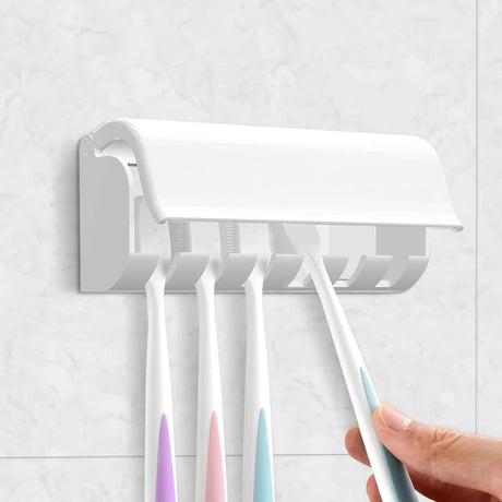 Self-Adhesive Wall-Mounted Toothbrush Holder with 6 Compartments