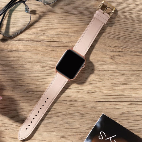 Apple Watch Leather Replacement Band Genuine Leather Compatible with Apple Watch Series 9 8 7 6 5 4 3 2 1 SE Ultra 38mm 40mm 41mm Rose Gold Pink