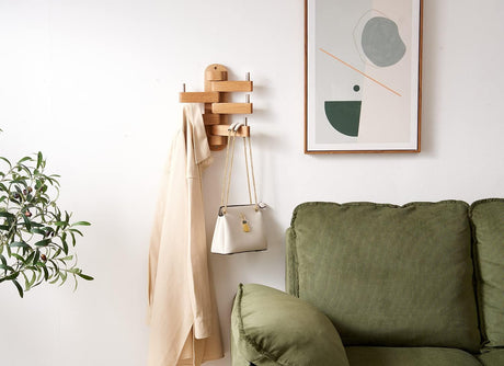 Oak Wall Mounted Coat Rack for Entryway