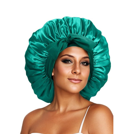 Satin Sleep Cap for Women Double Layer Silk Lined Bonnet Naturally Curly Hair Black