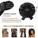 Satin Sleep Cap for Women Double Layer Silk Lined Bonnet Naturally Curly Hair Black