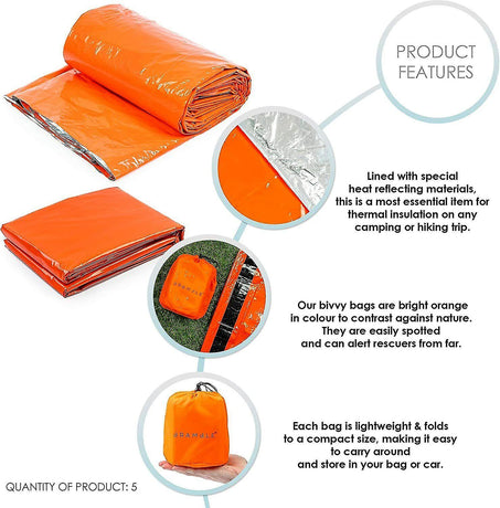 Emergency Thermal Sleeping Bag Waterproof Camping Survival Bivy Sack 4 Pack Outdoor