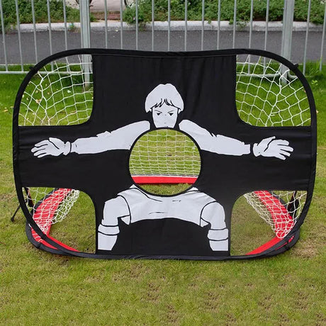Foldable nylon soccer goal, suitable for both children and adults, ideal for playgrounds, gardens, and indoor/outdoor use.  Available in red.