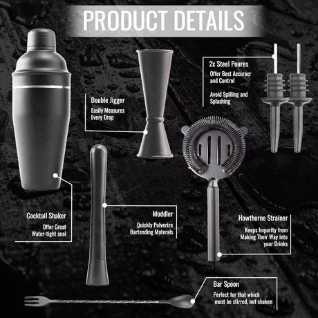Cocktail Shaker Set Matte Black Stainless Steel