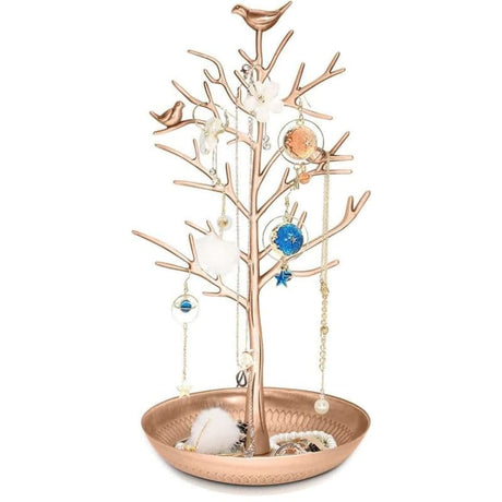 Vintage Jewelry Tree with 3 Birds Bronze Stand Holder
