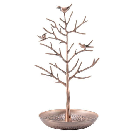 Vintage Jewelry Tree with 3 Birds Bronze Stand Holder