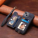 iPhone 15 Compatible Leather Case with RFID Anti-Theft Ring Bracket Lanyard Card Holder Multifunctional Light Purple with Leather Strap