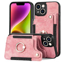 iPhone 15 Compatible Leather Case with RFID Anti-Theft Ring Bracket Lanyard Card Holder Multifunctional Light Purple with Leather Strap